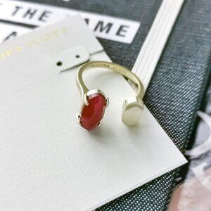 New Gold Kendra Scott Pryde Maroon Jade Open Ring